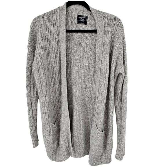 Abercrombie & Fitch Cardigan Sweater Gray Cable Knit Long Sleeve Pockets Twee - Picture 6 of 6